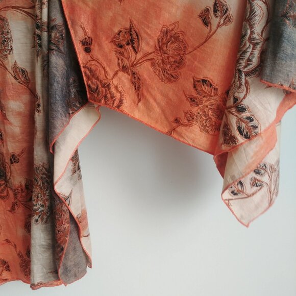 Asymmetrical hem orange brown cream gold stretch midi maxi skirt 14 - Picture 7 of 12